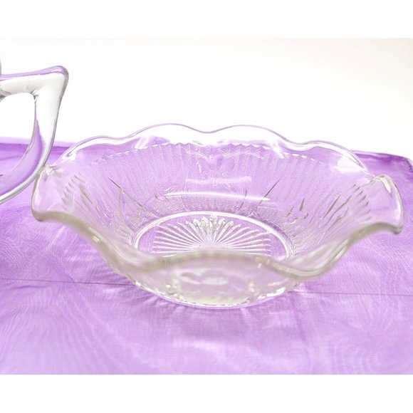 Jeanette Glass Iris Creamer and Sugar Bowl Depression Era Vintage Clear PR610 - Picture 4 of 12